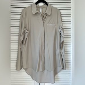 Athleta Urbanite Athleisure Long Sleeve Button Down beige